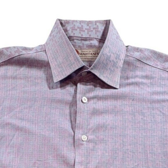Mahtani's Other - Mahtanis Hong Kong Custom Tailored Dress Shirt Mens M Purple Geometric Pattern